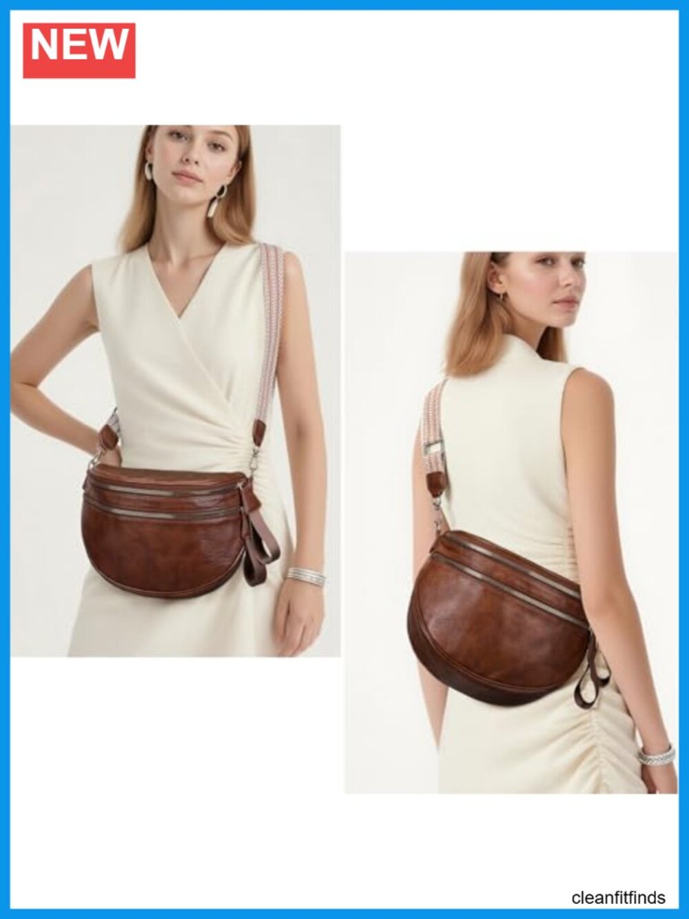 Large Vegan Leather Fanny Pack with 2 Straps Crossbody Sling Handbag - Picture 3 of 6